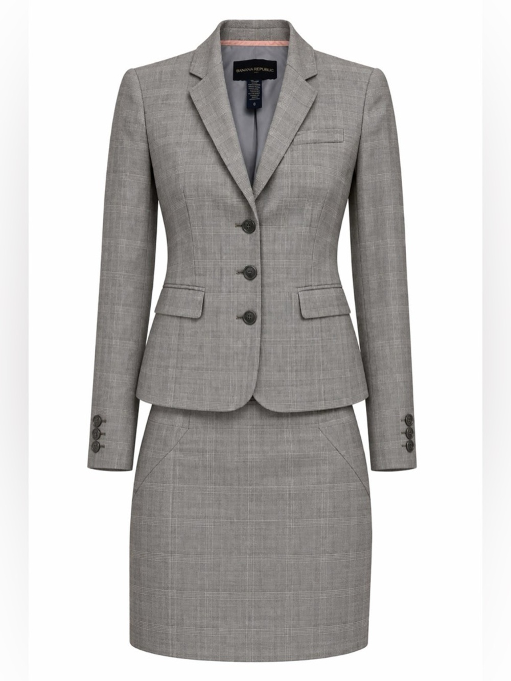 Banana Republic Plaid Blazer Skirt Suit Set Size 0 Tailored Office